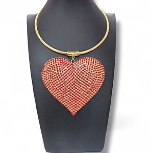 Gold Heart Necklace with Red Accents
